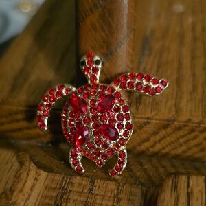 Mint Red Crystal Turtle Brooch